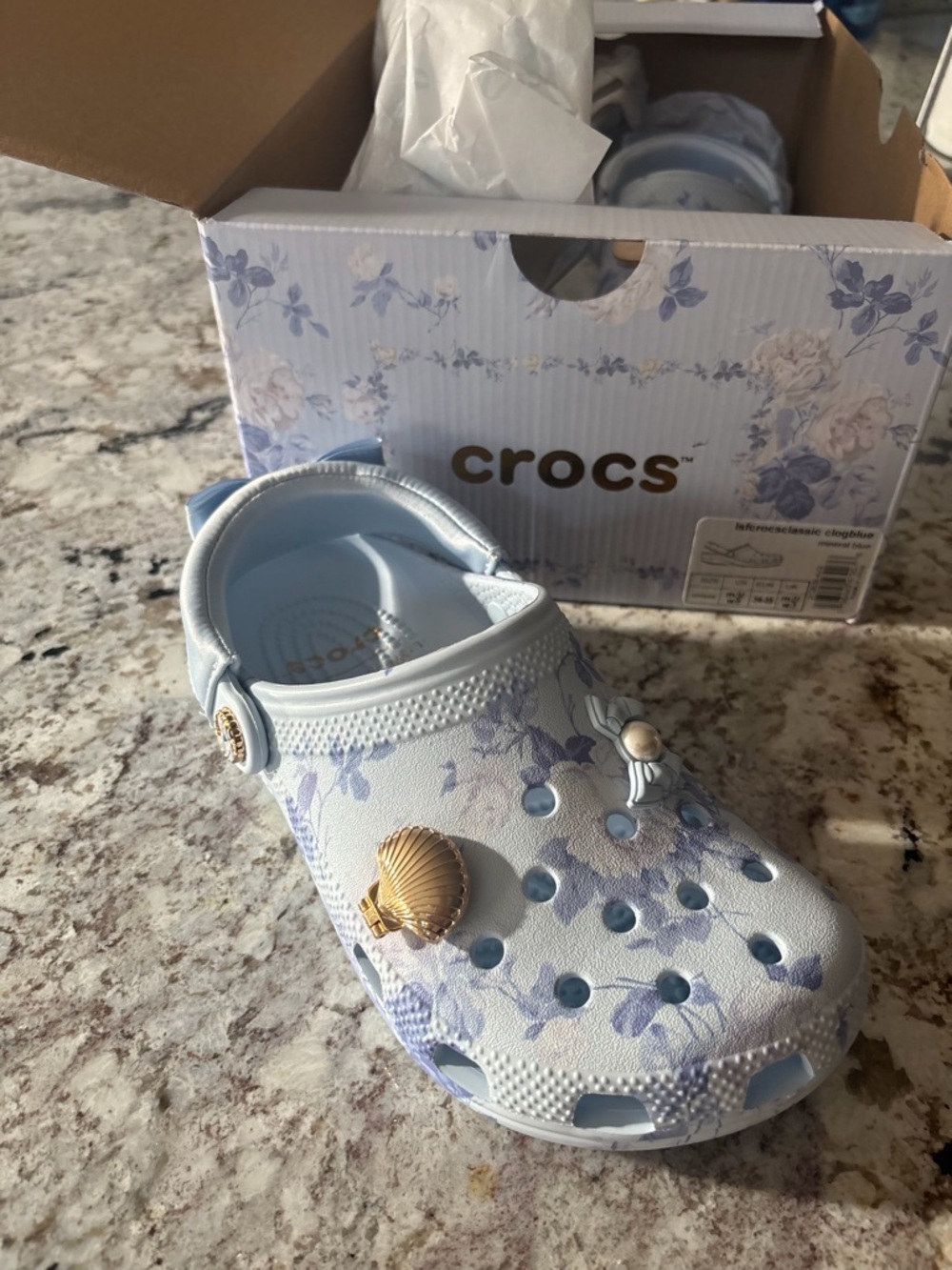 NWT CROCS Love Shack Fancy Floral Light Blue Clog with Charms
